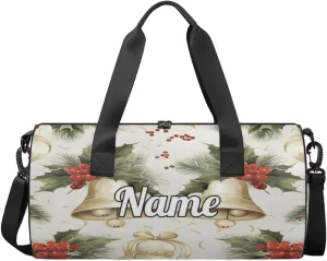 Personalized Sport Gym Bag Dance Duffle Ballet Bag Overnight Travel Sleepover Bags Swimming Hiking Camping, Christmas Ball Pine Leaf