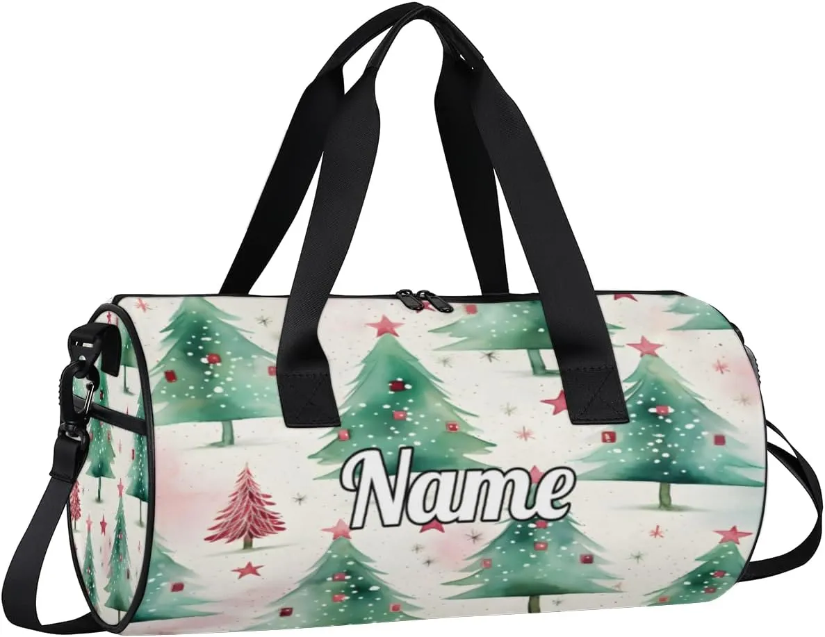 Personalized Sport Gym Bag Dance Duffle Ballet Bag Overnight Travel Sleepover Bags Swimming Hiking Camping, Christmas Xmas Tree