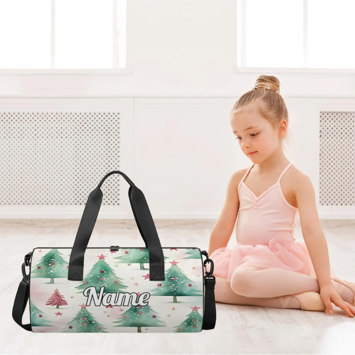 Personalized Sport Gym Bag Dance Duffle Ballet Bag Overnight Travel Sleepover Bags Swimming Hiking Camping, Christmas Xmas Tree