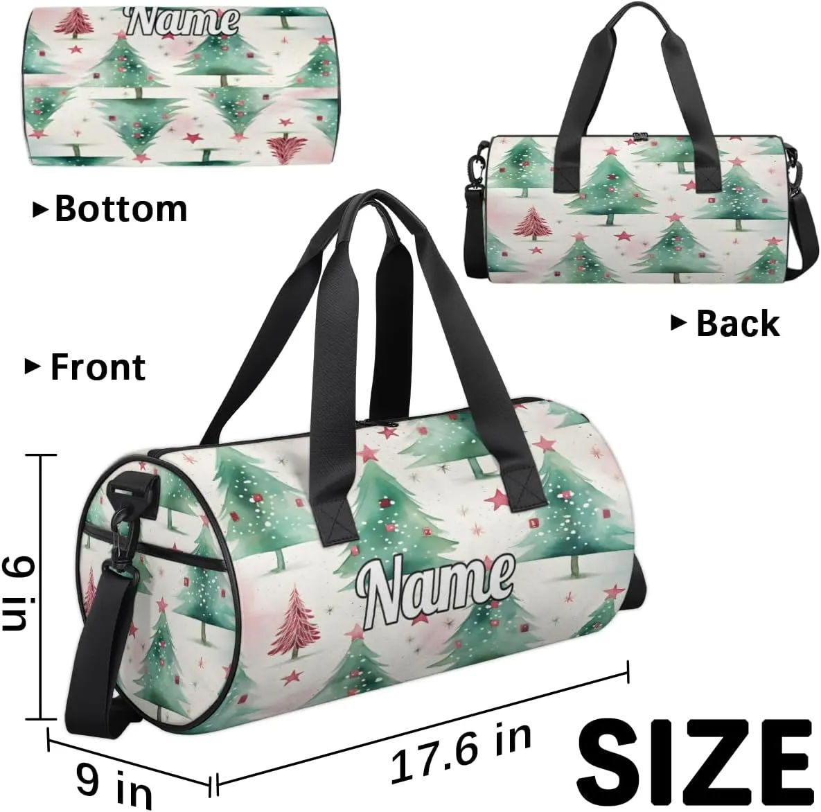 Personalized Sport Gym Bag Dance Duffle Ballet Bag Overnight Travel Sleepover Bags Swimming Hiking Camping, Christmas Xmas Tree