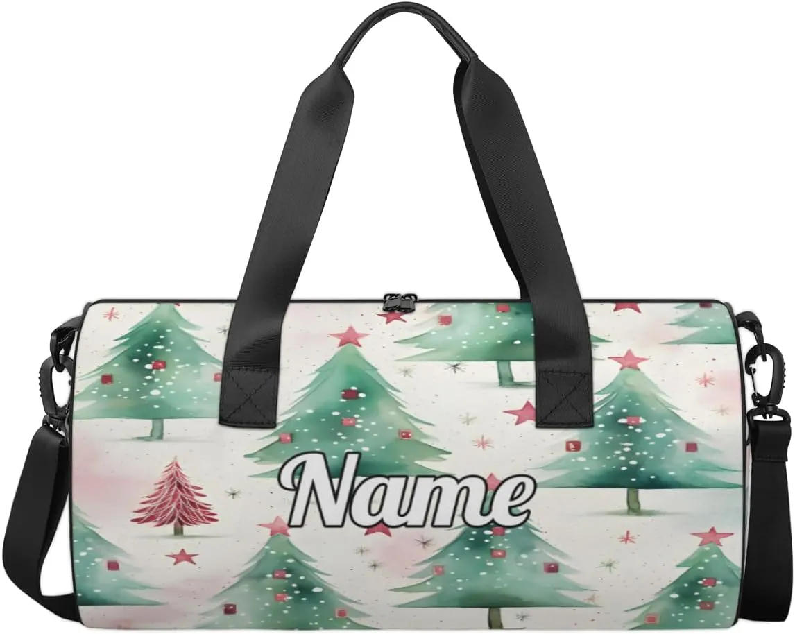 Personalized Sport Gym Bag Dance Duffle Ballet Bag Overnight Travel Sleepover Bags Swimming Hiking Camping, Christmas Xmas Tree