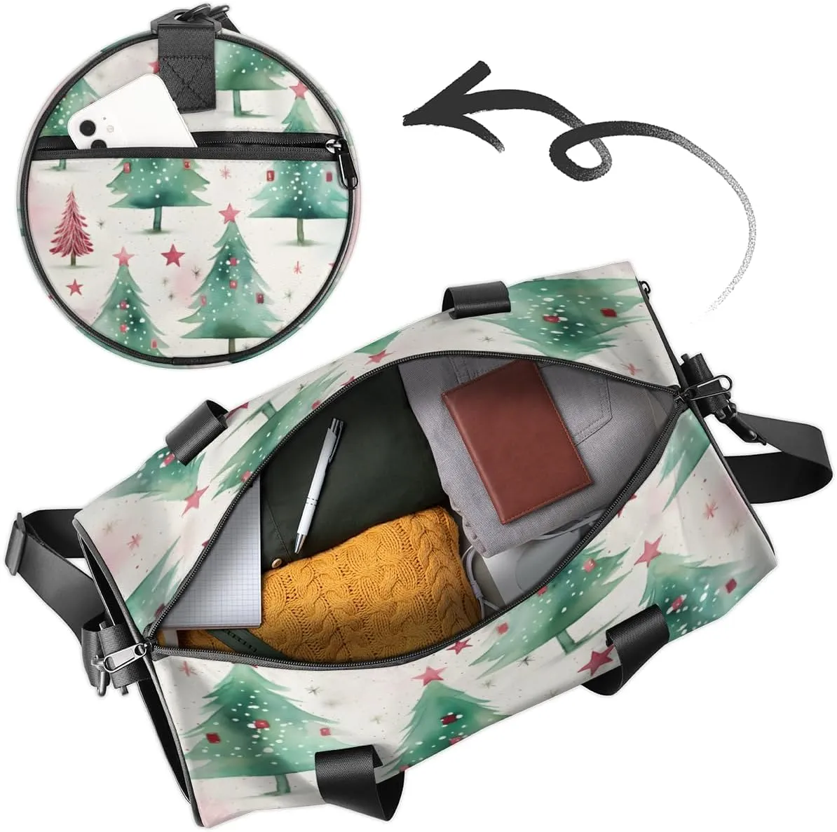 Personalized Sport Gym Bag Dance Duffle Ballet Bag Overnight Travel Sleepover Bags Swimming Hiking Camping, Christmas Xmas Tree