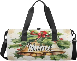 Personalized Sport Gym Bag Dance Duffle Ballet Bag Overnight Travel Sleepover Bags Swimming Hiking Camping, Gold bells with Leaves