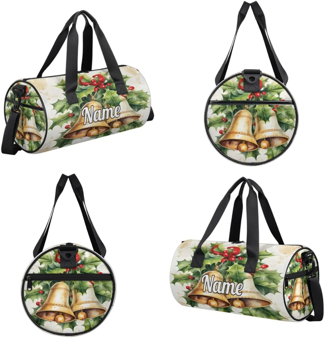 Personalized Sport Gym Bag Dance Duffle Ballet Bag Overnight Travel Sleepover Bags Swimming Hiking Camping, Gold bells with Leaves