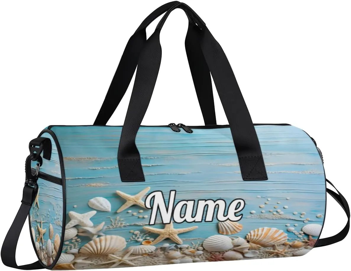 Personalized Sport Gym Bag Dance Duffle Ballet Bag Overnight Travel Sleepover Bags Swimming Hiking Camping, Ocean Themed Starfish