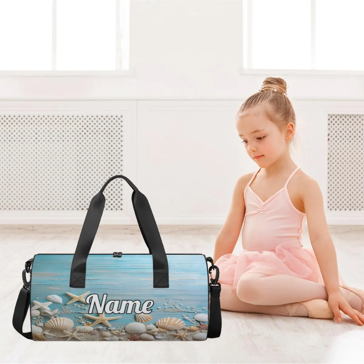 Personalized Sport Gym Bag Dance Duffle Ballet Bag Overnight Travel Sleepover Bags Swimming Hiking Camping, Ocean Themed Starfish