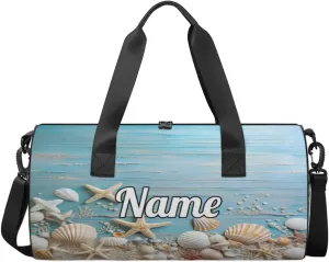 Personalized Sport Gym Bag Dance Duffle Ballet Bag Overnight Travel Sleepover Bags Swimming Hiking Camping, Ocean Themed Starfish