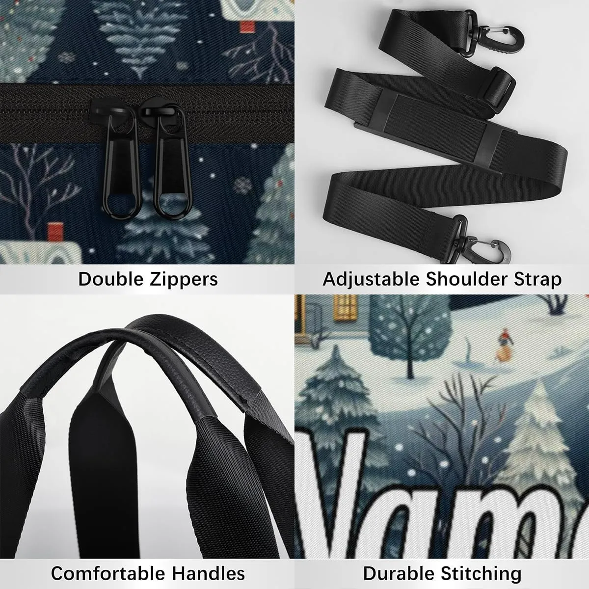 Personalized Sport Gym Bag Dance Duffle Ballet Bag Overnight Travel Sleepover Bags Swimming Hiking Camping, Vintage City Scene with Snow
