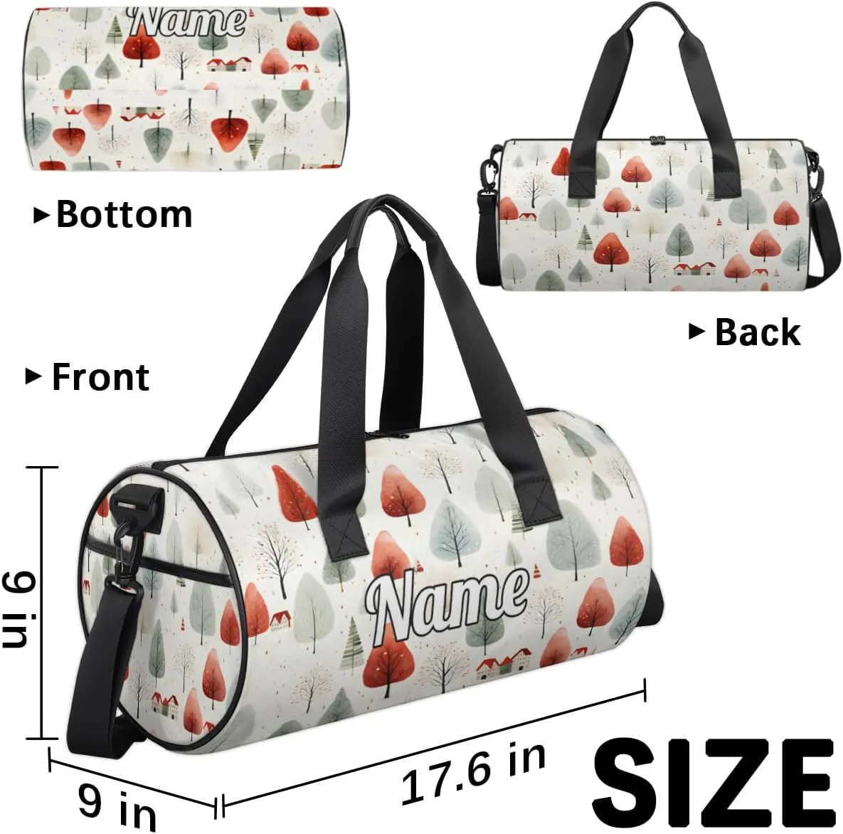 Personalized Sport Gym Bag Dance Duffle Ballet Bag Overnight Travel Sleepover Bags Swimming Hiking Camping, Watercolor Christmas Tree