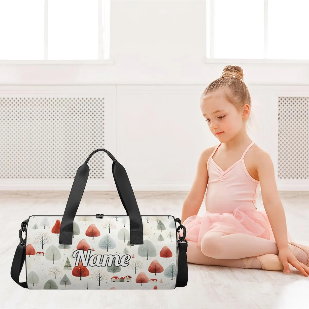 Personalized Sport Gym Bag Dance Duffle Ballet Bag Overnight Travel Sleepover Bags Swimming Hiking Camping, Watercolor Christmas Tree