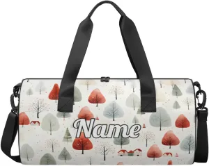 Personalized Sport Gym Bag Dance Duffle Ballet Bag Overnight Travel Sleepover Bags Swimming Hiking Camping, Watercolor Christmas Tree