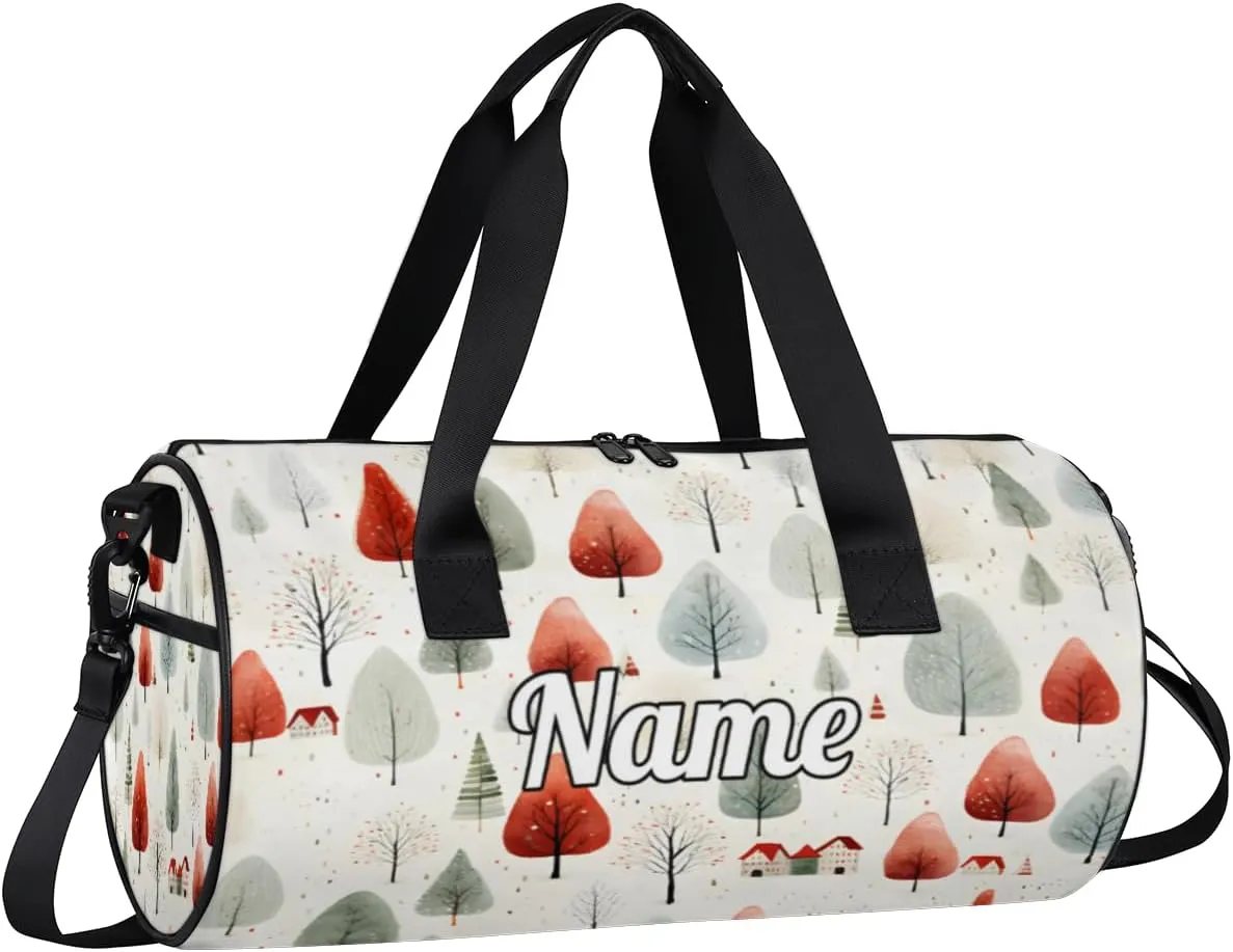 Personalized Sport Gym Bag Dance Duffle Ballet Bag Overnight Travel Sleepover Bags Swimming Hiking Camping, Watercolor Christmas Tree