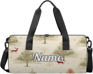 Personalized Sport Gym Bag Dance Duffle Ballet Bag Overnight Travel Sleepover Bags Swimming Hiking Camping, White Xmas Trees