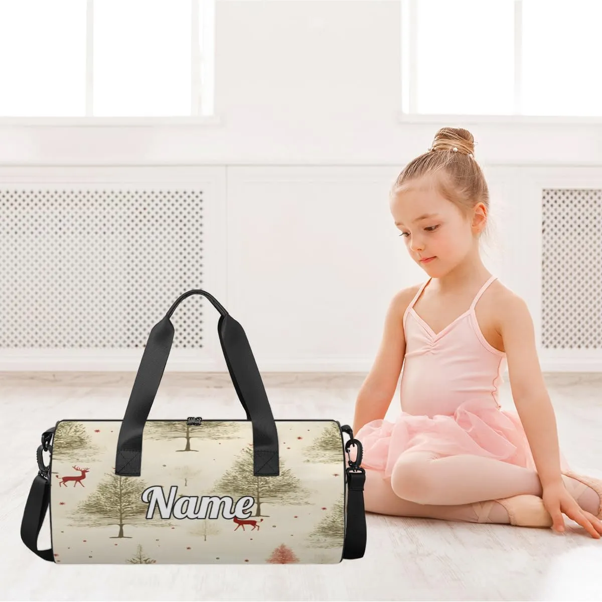 Personalized Sport Gym Bag Dance Duffle Ballet Bag Overnight Travel Sleepover Bags Swimming Hiking Camping, White Xmas Trees