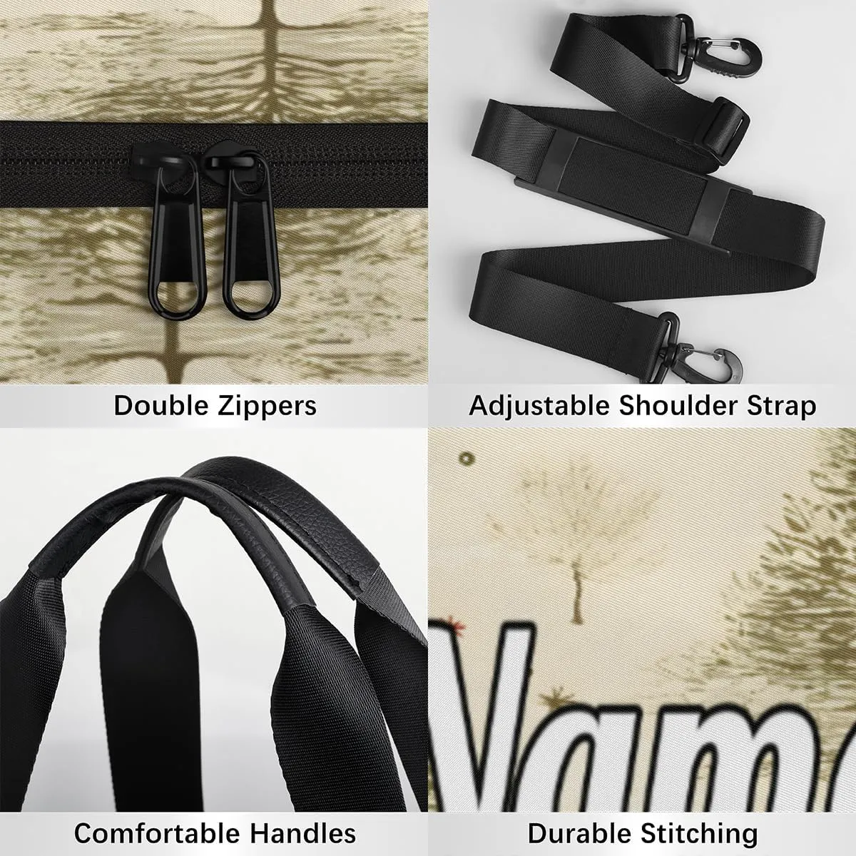 Personalized Sport Gym Bag Dance Duffle Ballet Bag Overnight Travel Sleepover Bags Swimming Hiking Camping, White Xmas Trees