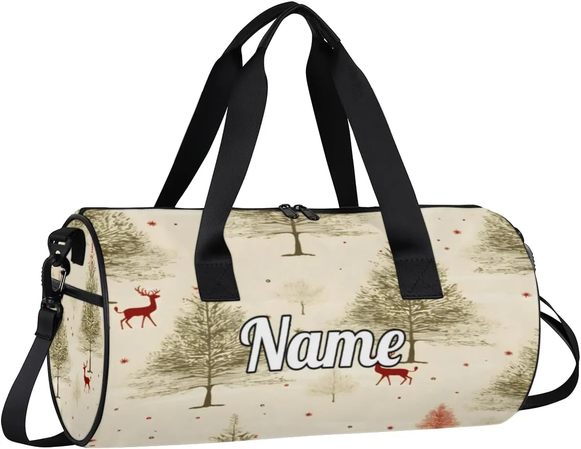 Personalized Sport Gym Bag Dance Duffle Ballet Bag Overnight Travel Sleepover Bags Swimming Hiking Camping, White Xmas Trees