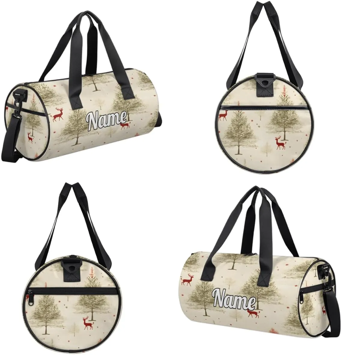 Personalized Sport Gym Bag Dance Duffle Ballet Bag Overnight Travel Sleepover Bags Swimming Hiking Camping, White Xmas Trees