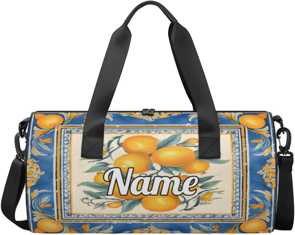 Personalized Sport Gym Bag Dance Duffle Ballet Bag Overnight Travel Sleepover Bags Swimming Hiking Camping, Yellow Lemon