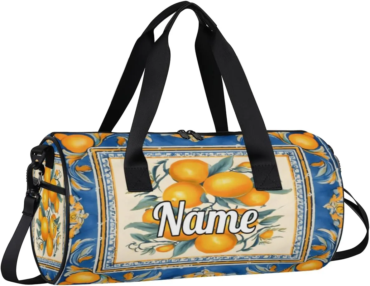 Personalized Sport Gym Bag Dance Duffle Ballet Bag Overnight Travel Sleepover Bags Swimming Hiking Camping, Yellow Lemon