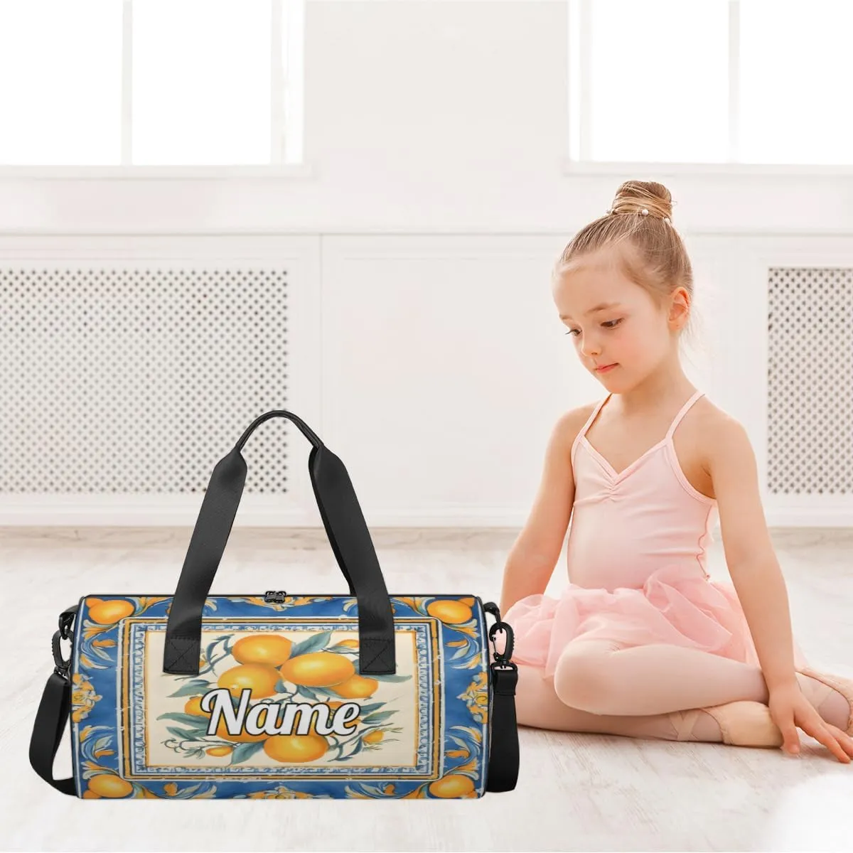 Personalized Sport Gym Bag Dance Duffle Ballet Bag Overnight Travel Sleepover Bags Swimming Hiking Camping, Yellow Lemon