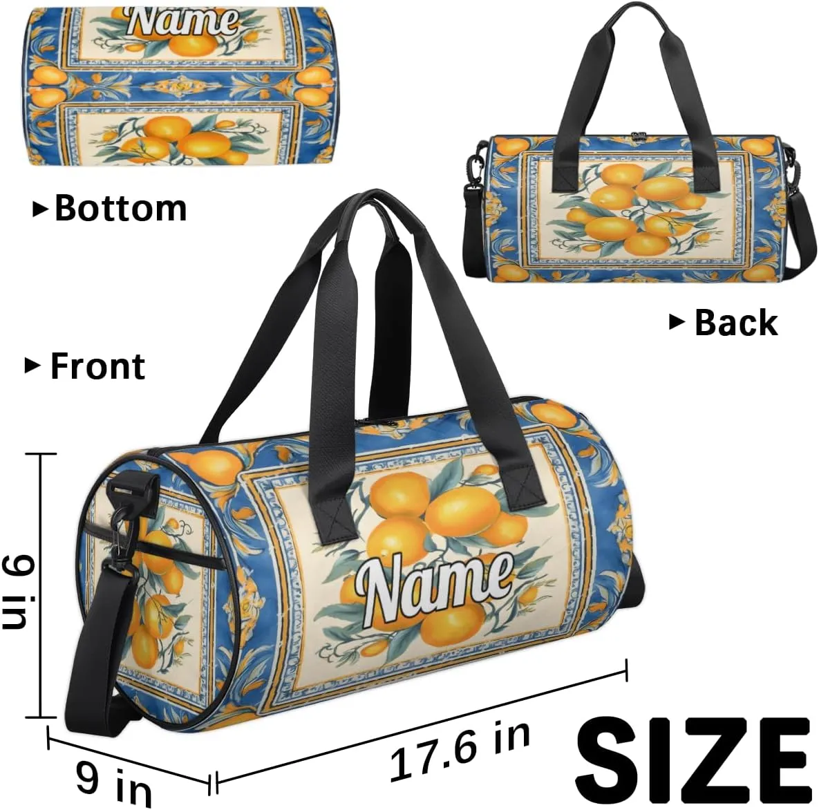 Personalized Sport Gym Bag Dance Duffle Ballet Bag Overnight Travel Sleepover Bags Swimming Hiking Camping, Yellow Lemon
