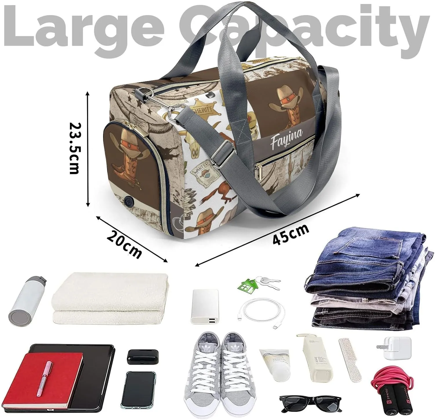 Personalized Vintage Cowboy Western Life Custom Multi-functional Travel Bag, Unisex Portable Duffel Bag, Short Distance Travel Assistant