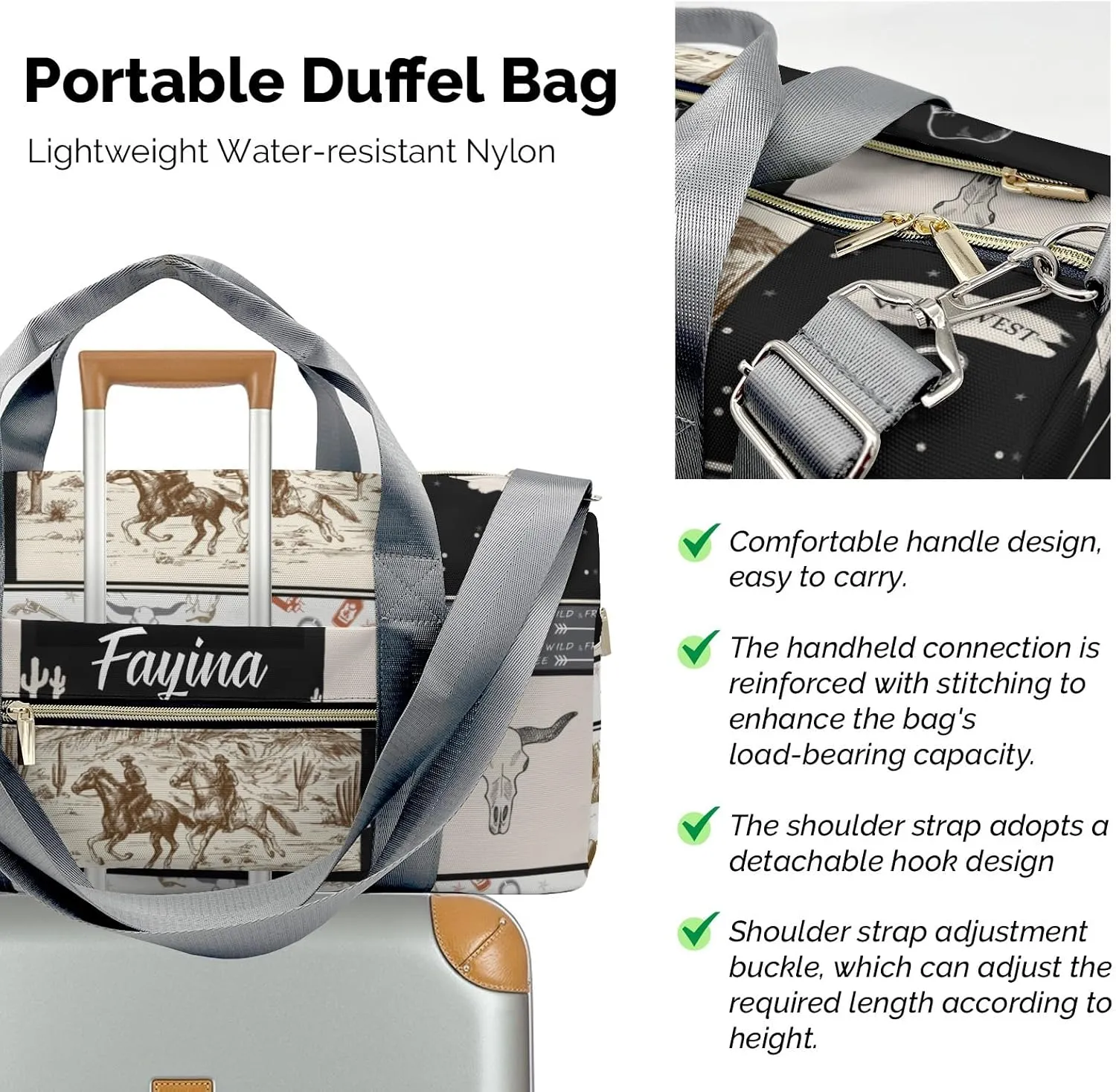 Personalized Wild Cowboy Retro Custom Multi-functional Travel Bag, Unisex Portable Duffel Bag, Short Distance Travel Assistant