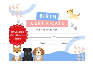 Pet Birth Certificate Book: New born kitten/Puppy/pet for breeders, rescuer centers, Shelters, pet shops: 8.5x 6 Inch, 40 fully colored certificates Paperback – October 6, 2023