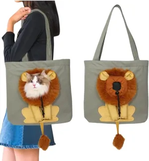 Pet Canvas Shoulder Bag Lion Shaped Cute Cat Carrier Handbag Portable Carrying Dog Tote Bag for Small Animal Supplies Outdoor Travel (C)