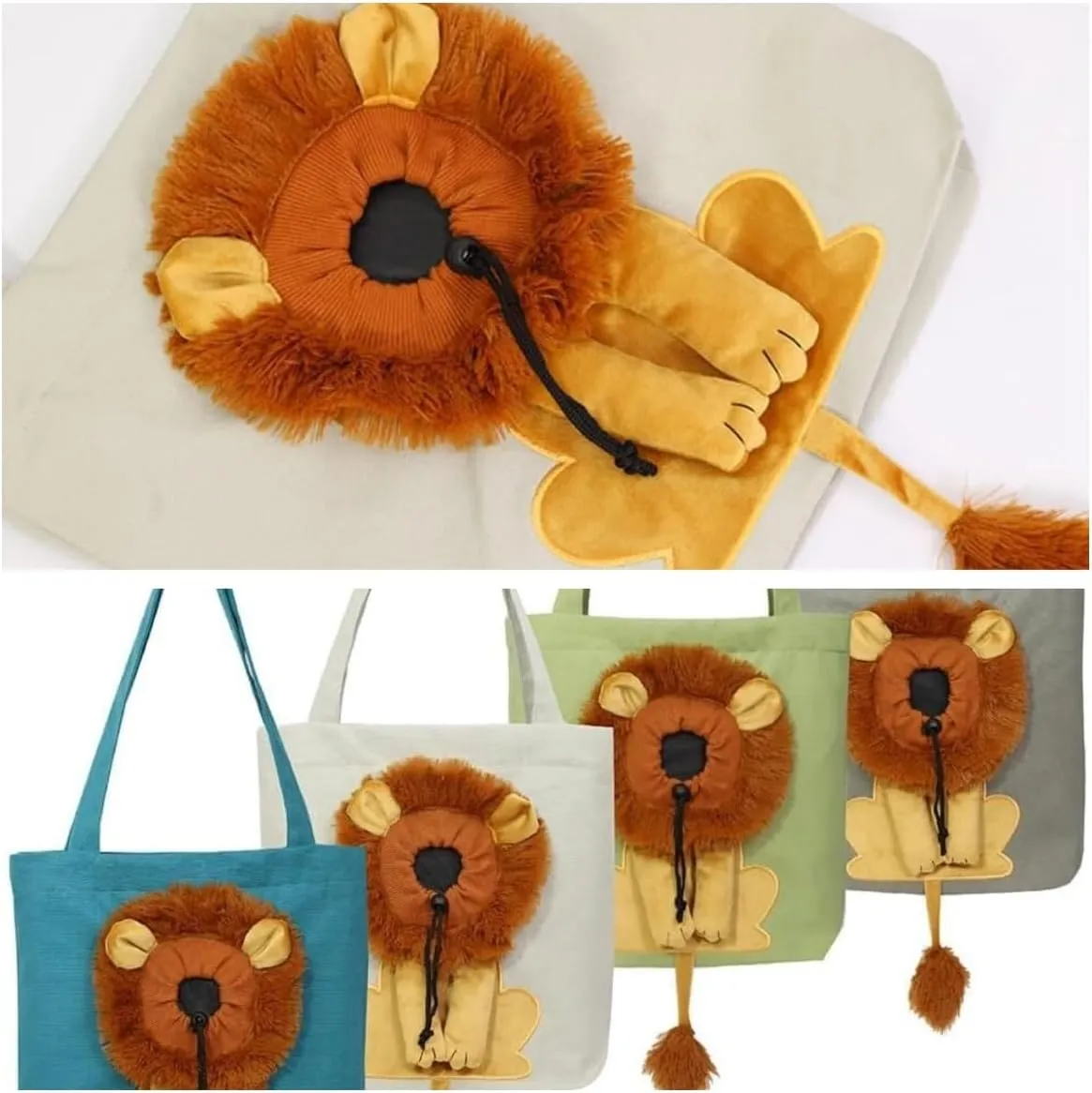Pet Canvas Shoulder Bag Lion Shaped Cute Cat Carrier Handbag Portable Carrying Dog Tote Bag for Small Animal Supplies Outdoor Travel (C)