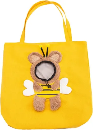 Pet Canvas Shoulder Carrying Bag, Cute Bee Shaped Cat Carrier, L Size Portable Kitten & Puppy Tote, Comfort Carriers for Small Dogs, Cats, and Pets, Handbag for Outdoor, Shopping, and Camping