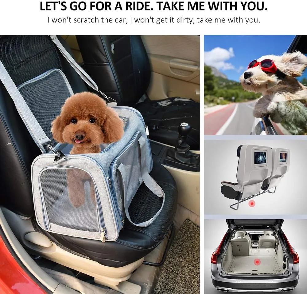 Pet Carrier Bag for Dog Cat,Portable Pet Bag Folding Fabric Pet Travel Carrier Pet Cage for Small Dog,Collapsible Puppy Messenger Pet Bags Airline Approved，Breathable & Durable,Blue Color
