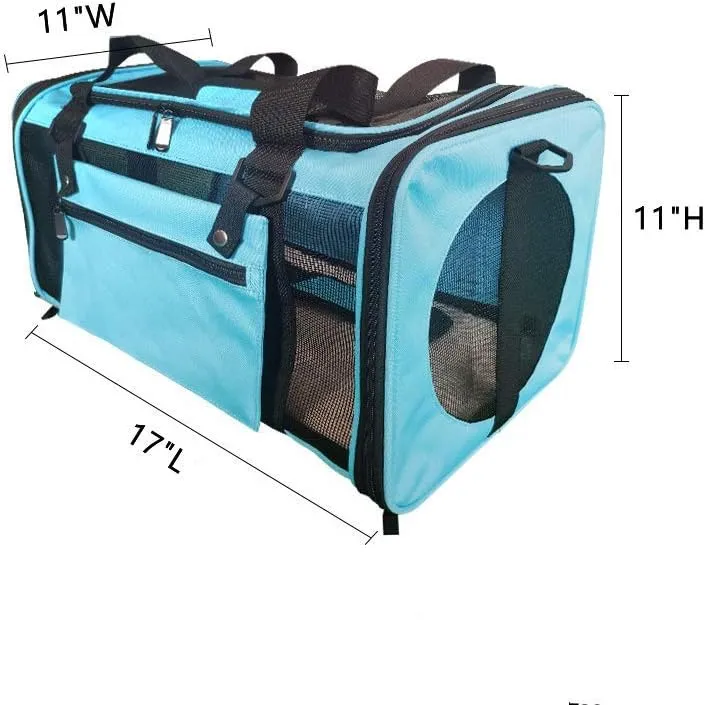Pet Carrier Bag for Dog Cat,Portable Pet Bag Folding Fabric Pet Travel Carrier Pet Cage for Small Dog,Collapsible Puppy Messenger Pet Bags Airline Approved，Breathable & Durable,Blue Color