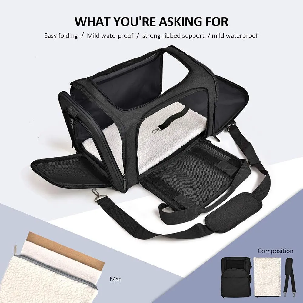 Pet Carrier Bag for Dog Cat,Portable Pet Bag Folding Fabric Pet Travel Carrier Pet Cage for Small Dog,Collapsible Puppy Messenger Pet Bags Airline Approved，Breathable & Durable,Blue Color