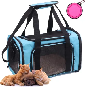 Pet Carrier Bag for Dog Cat,Portable Pet Bag Folding Fabric Pet Travel Carrier Pet Cage for Small Dog,Collapsible Puppy Messenger Pet Bags Airline Approved，Breathable & Durable,Blue Color