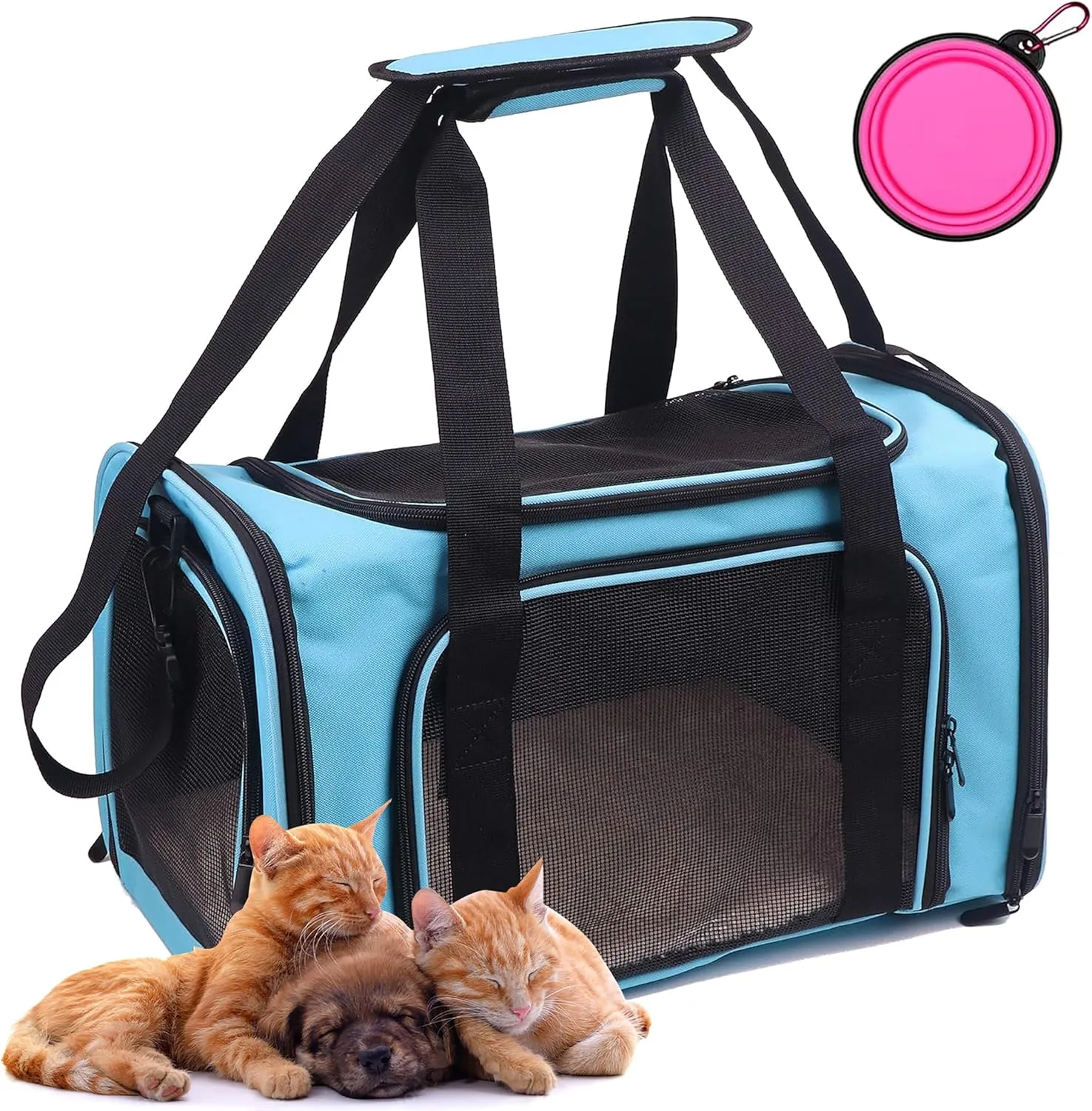 Pet Carrier Bag for Dog Cat,Portable Pet Bag Folding Fabric Pet Travel Carrier Pet Cage for Small Dog,Collapsible Puppy Messenger Pet Bags Airline Approved，Breathable & Durable,Blue Color