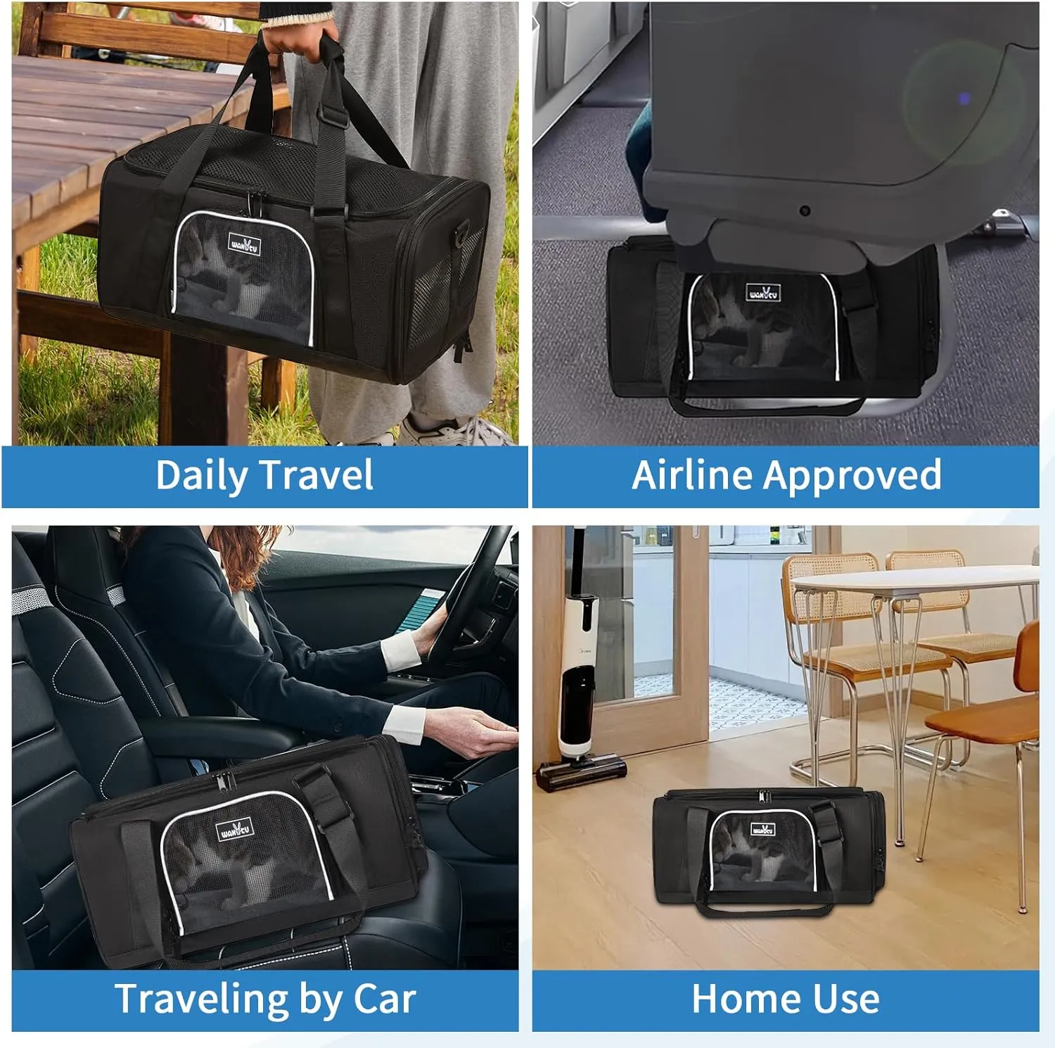 Pet Carrier for Small Dogs Cats TSA Approved Pet Travel Carrier Bag Adequate Ventilation Soft Dog Cat Carrier with Safety Lock Zipper