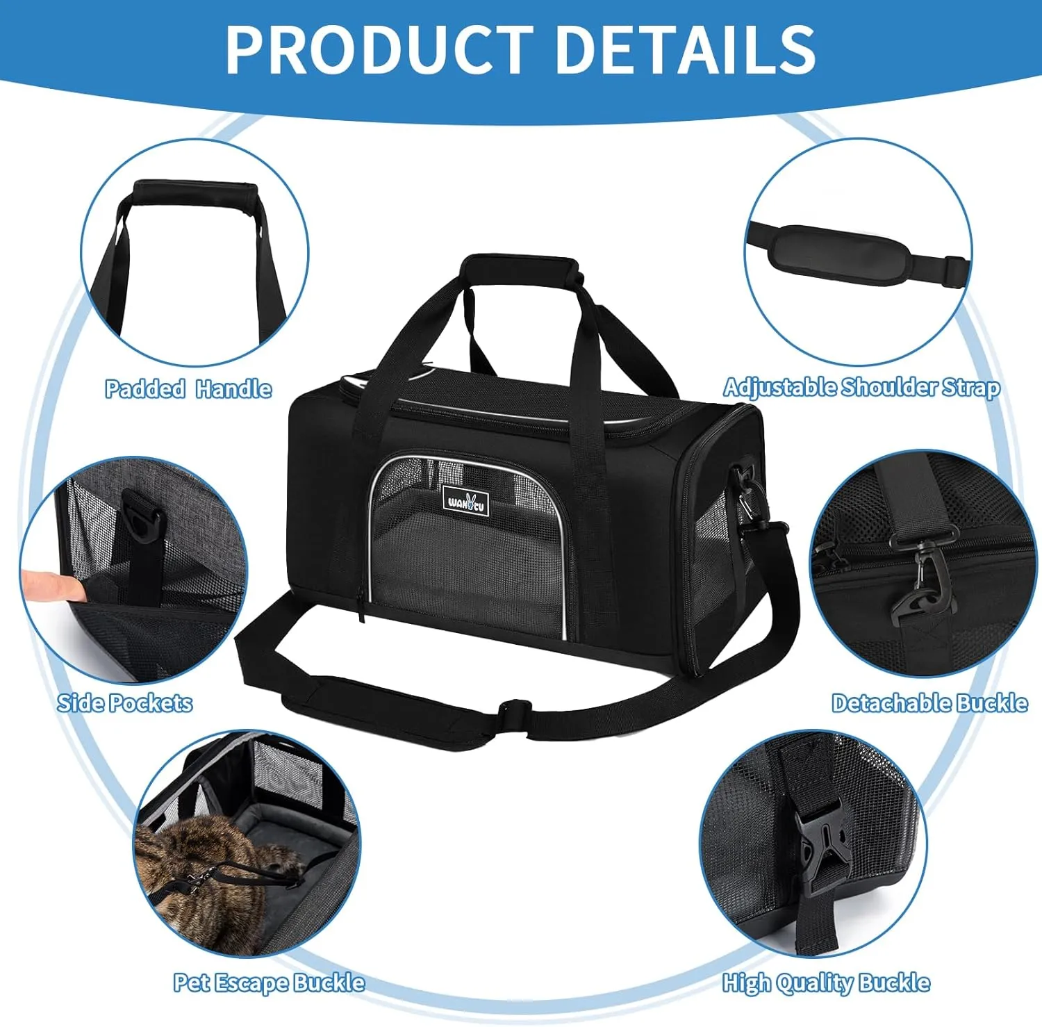 Pet Carrier for Small Dogs Cats TSA Approved Pet Travel Carrier Bag Adequate Ventilation Soft Dog Cat Carrier with Safety Lock Zipper