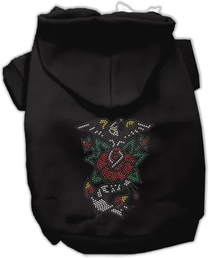 Pet, Dog & Cat Hoodie Nailhead Rhinestone, "Eagle Rose" Black SM (3-6 lbs.)