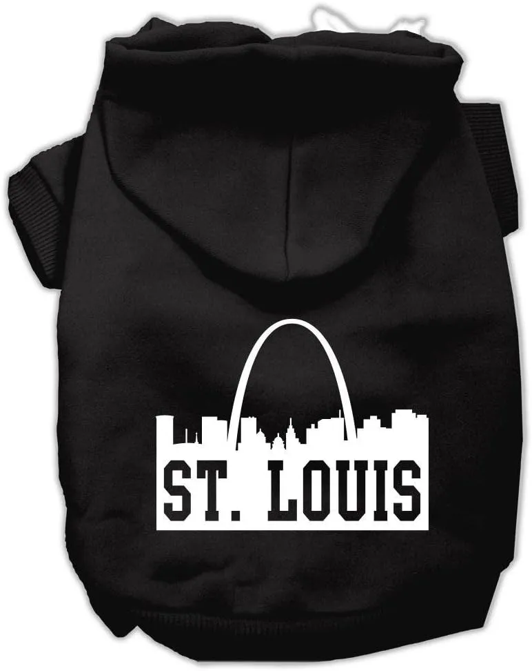 Pet Dog & Cat Hoodie Screen Printed, "St. Louis Skyline" Black MD (6-10 lbs.)