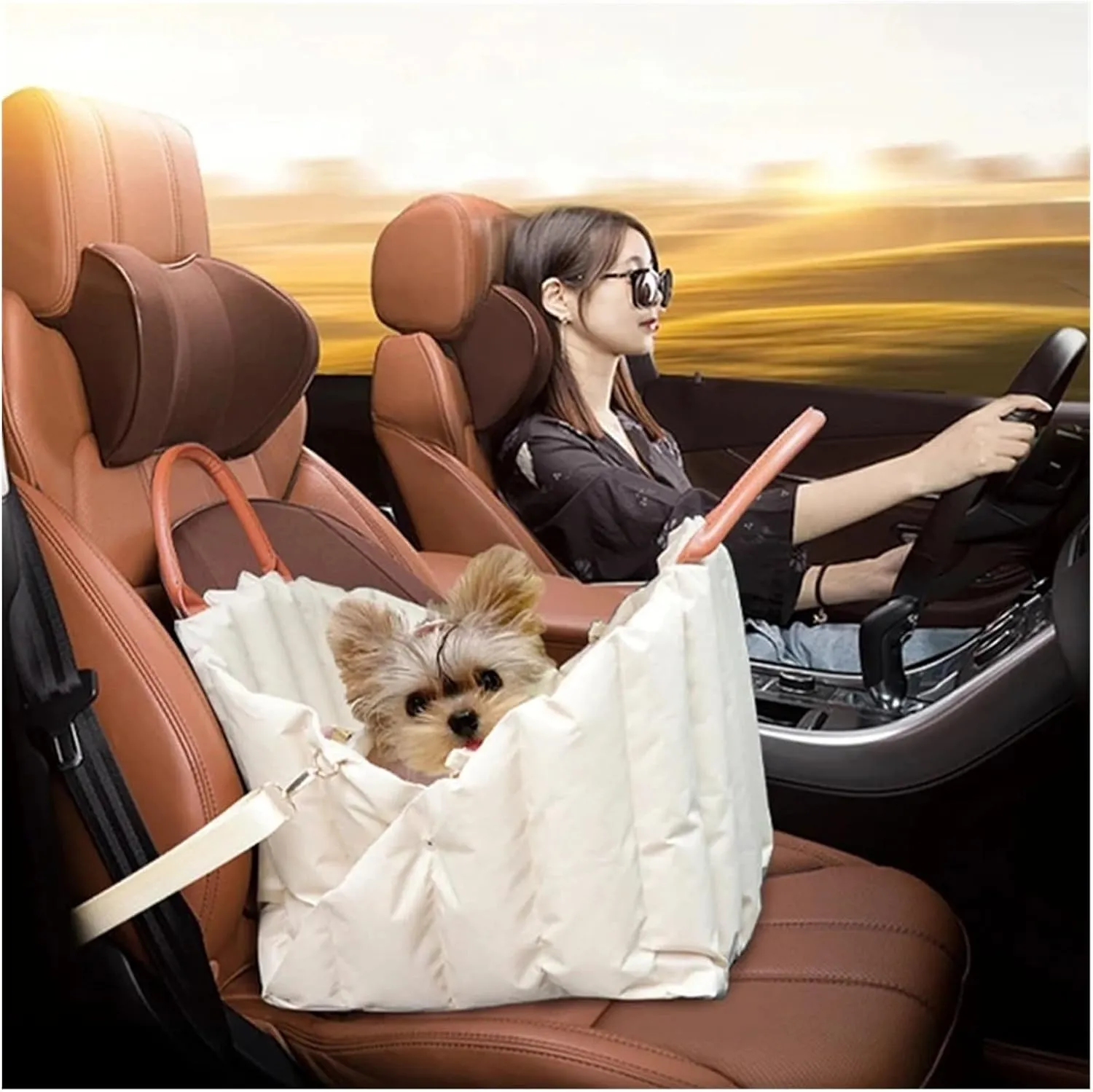 Pet Dog Bag is Portable and Comfortable for Travel Luxury Handbag Winter Portable Outdoor Travel Safety Seat Bag(Light Gray,M 0.5-3kg)
