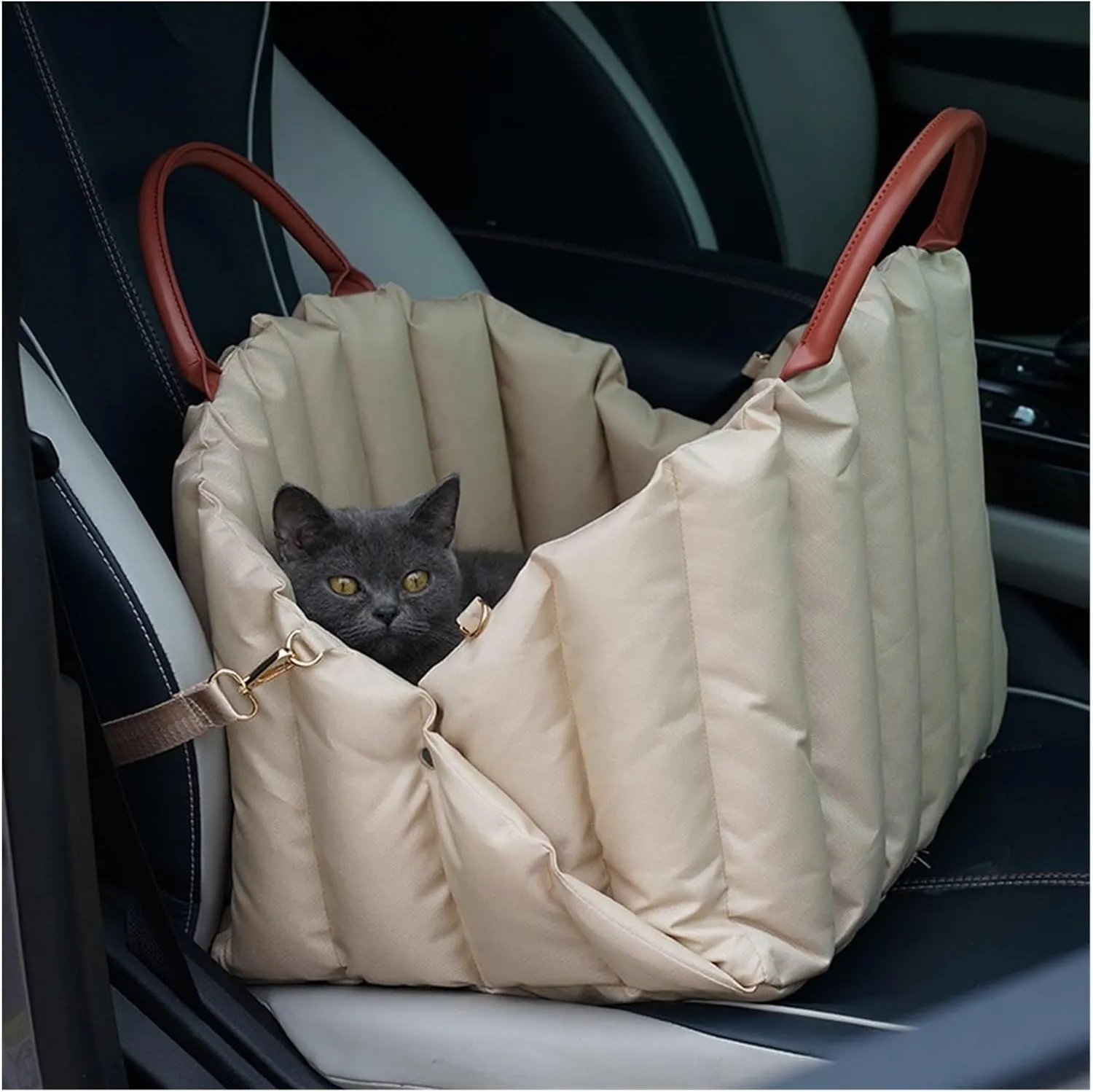 Pet Dog Bag is Portable and Comfortable for Travel Luxury Handbag Winter Portable Outdoor Travel Safety Seat Bag(Light Gray,M 0.5-3kg)