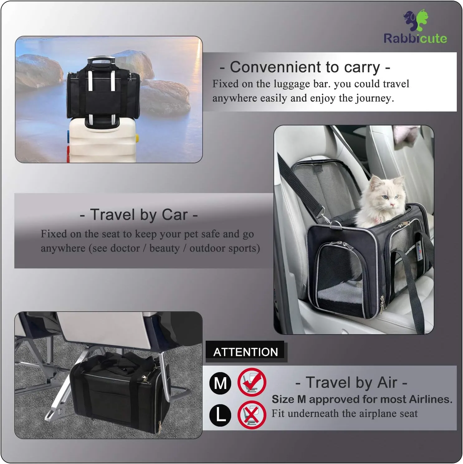 Pet Dog Cat Carrier Bag for Medium Small Dog Cat with Washable Cozy Bed Locking Safety Zipper Shoulder Strap Airline Approved Pet Carrier Portable Collapsible Puppy Carrier Escape Proof