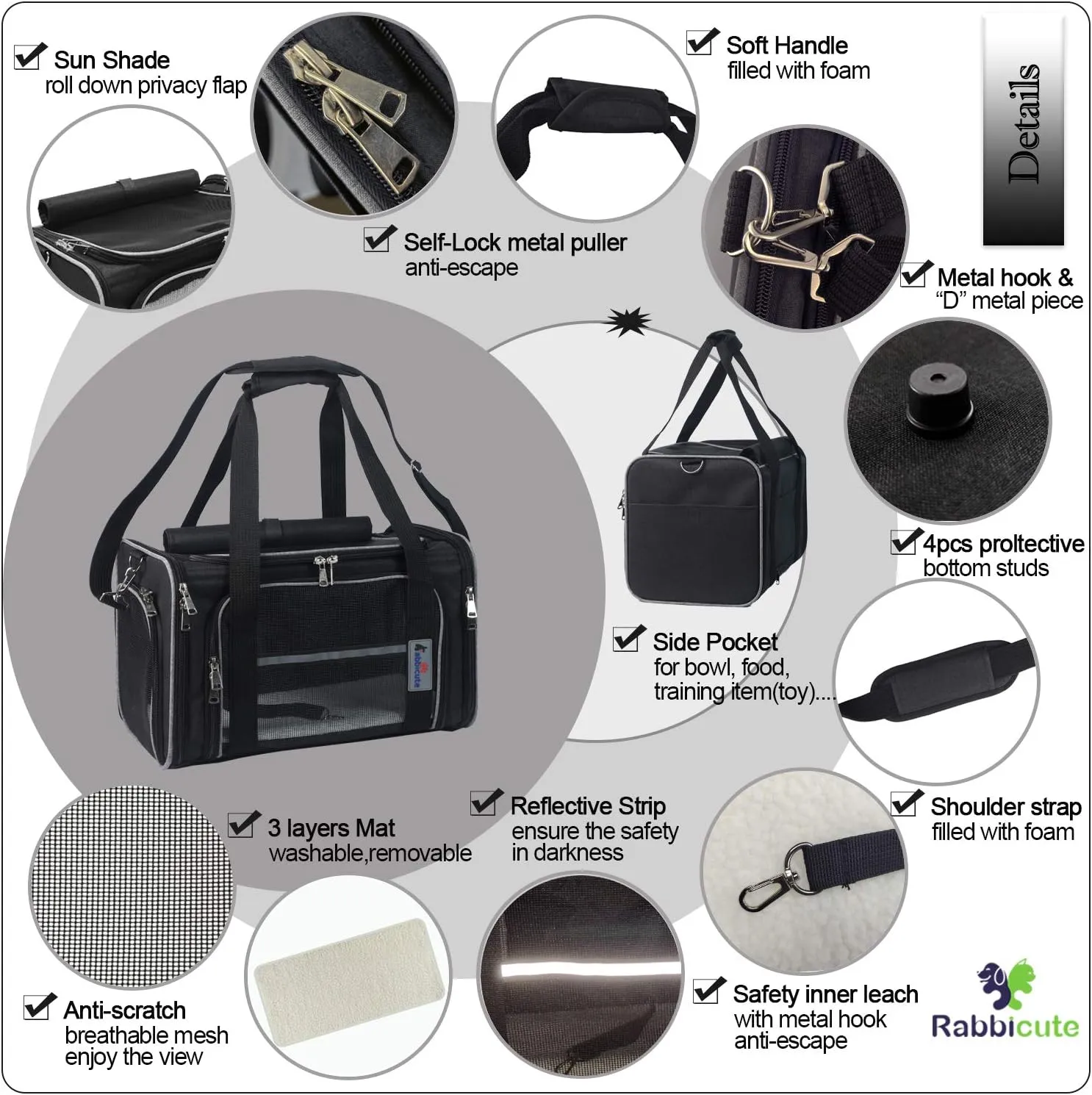 Pet Dog Cat Carrier Bag for Medium Small Dog Cat with Washable Cozy Bed Locking Safety Zipper Shoulder Strap Airline Approved Pet Carrier Portable Collapsible Puppy Carrier Escape Proof
