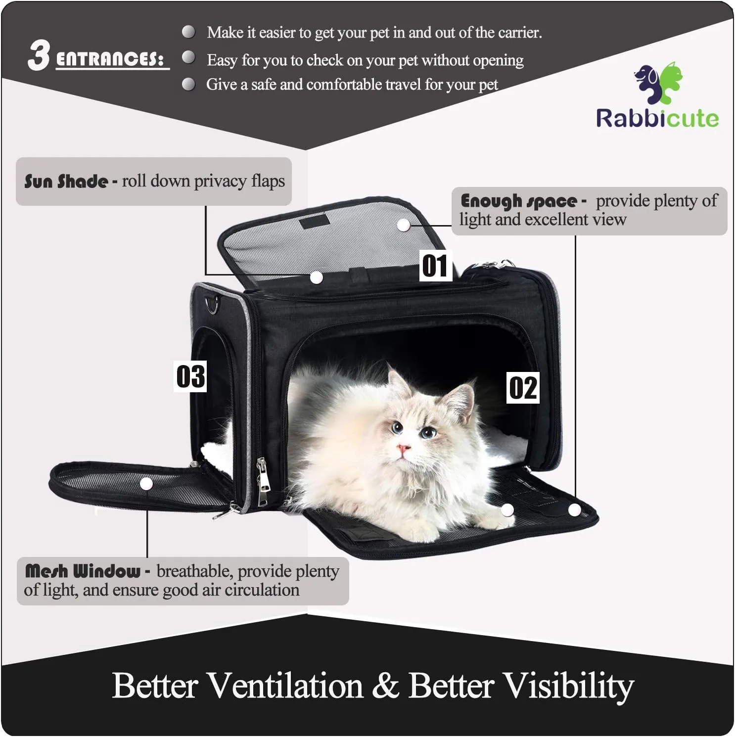 Pet Dog Cat Carrier Bag for Medium Small Dog Cat with Washable Cozy Bed Locking Safety Zipper Shoulder Strap Airline Approved Pet Carrier Portable Collapsible Puppy Carrier Escape Proof