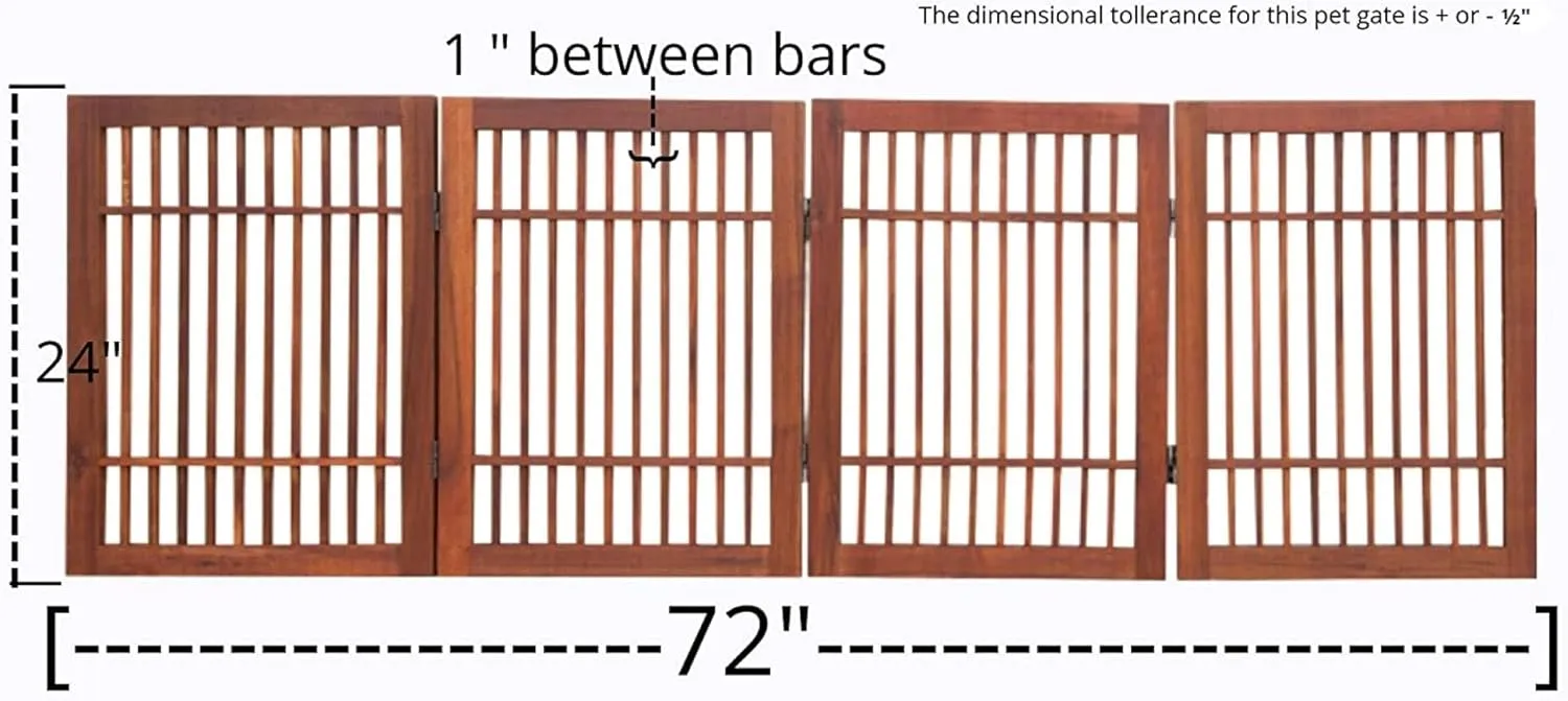 Pet Dog Gate Strong and Durable Freestanding Folding Acacia Hardwood Portable Wooden Fence Indoors or Outdoors by Urnporium (Brown Pet Gate, 4 Panel 24" Tall)