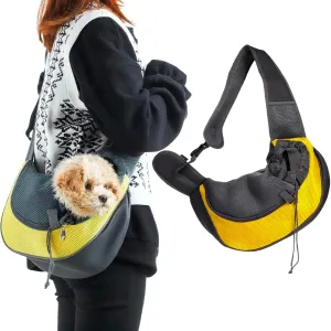 Pet Dog Sling Carrier Puppy Pet Slings Bag for Small Dogs Cats Satchel Carriers Breathable Mesh Hand Free with Adjustable Strap Doggie Crossbody for Outdoor Travel (Yellow, Large 5-12 lbs)