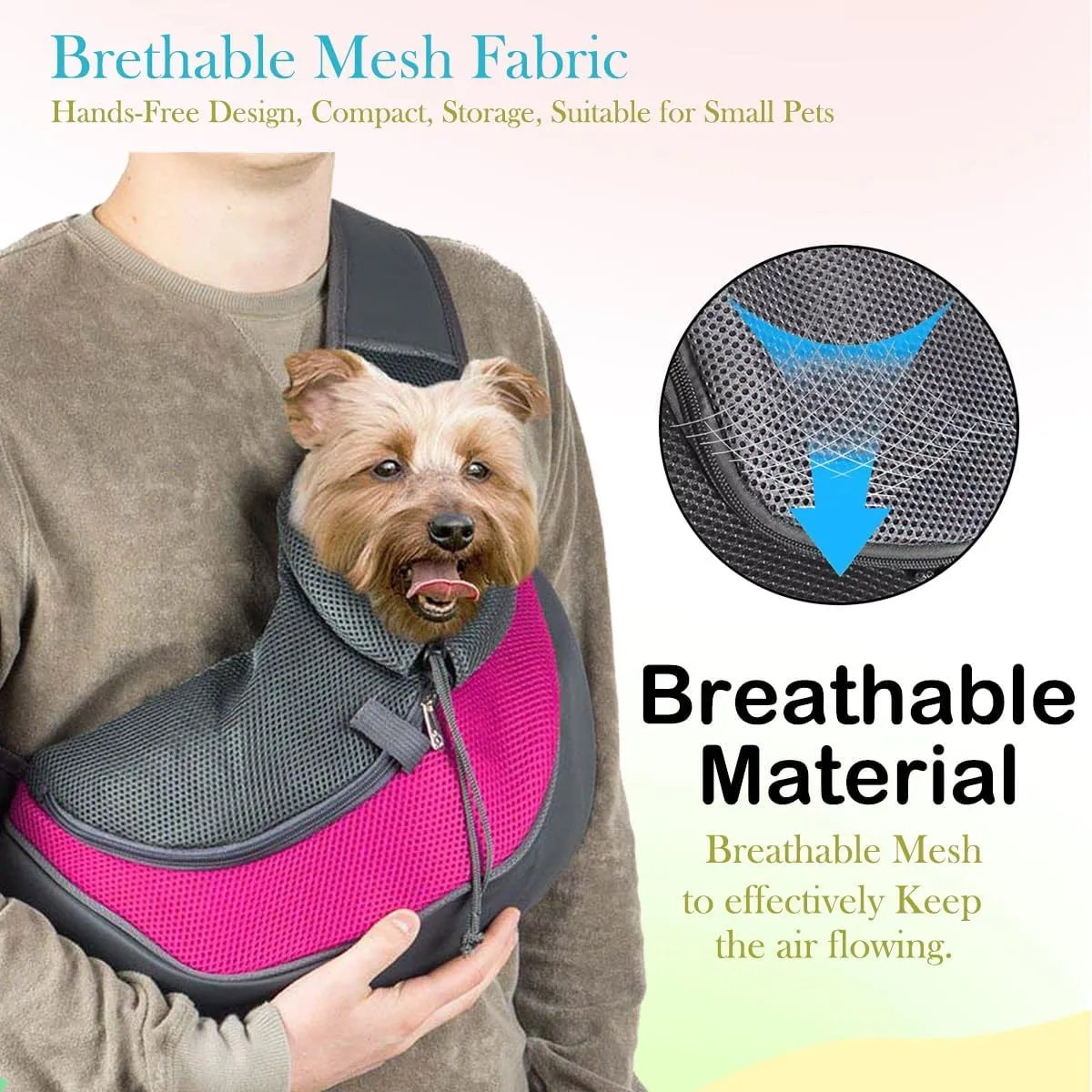 Pet Dog Sling Carrier Puppy Pet Slings Bag for Small Dogs Cats Satchel Carriers Breathable Mesh Hand Free with Adjustable Strap Doggie Crossbody for Outdoor Travel (Yellow, Large 5-12 lbs)