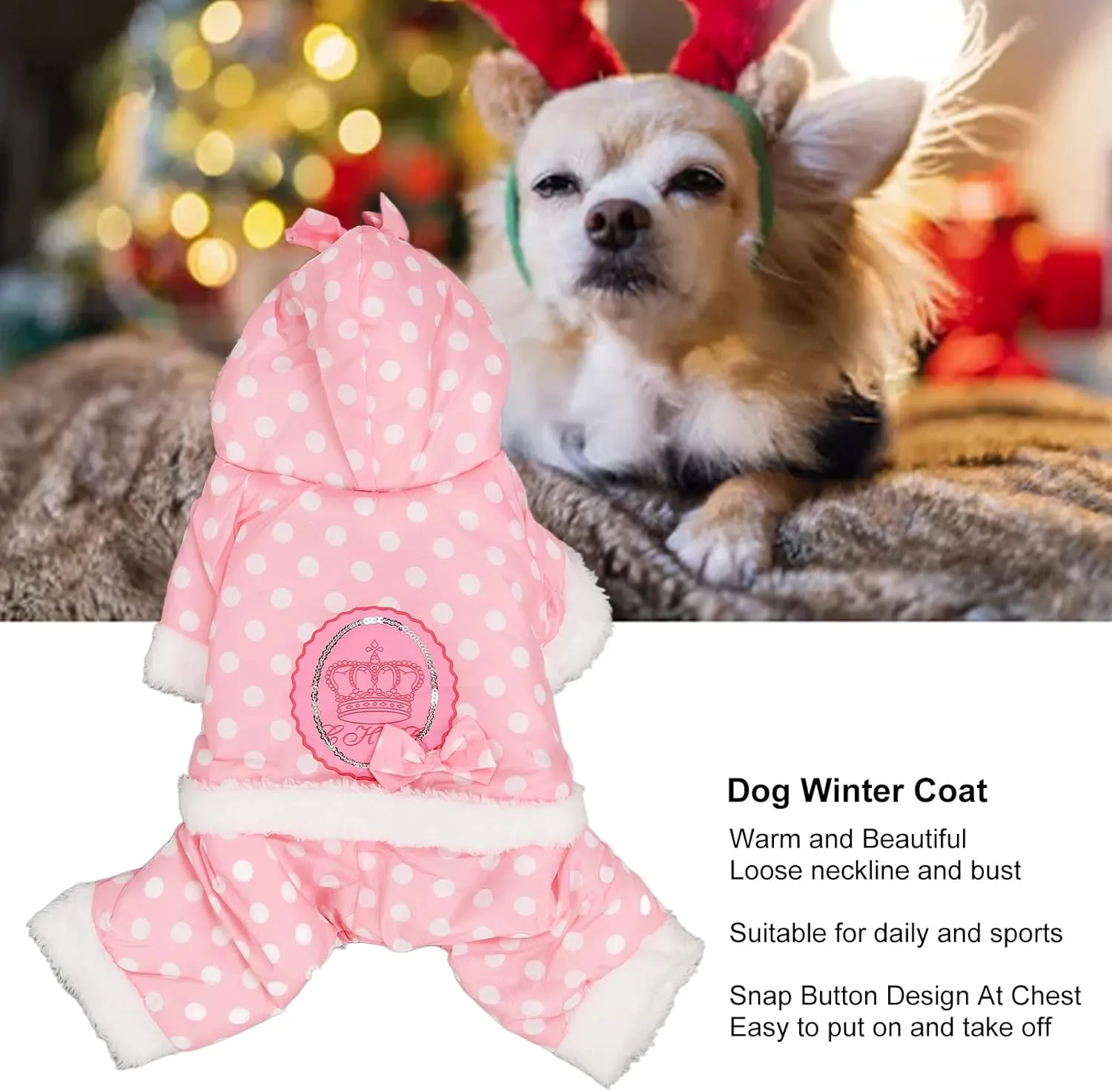Pet Dog Winter Warm Jacket, Dog Hoodies Puppy Clothes Outfits for Small Dogs Convenient Snap Fastenings M