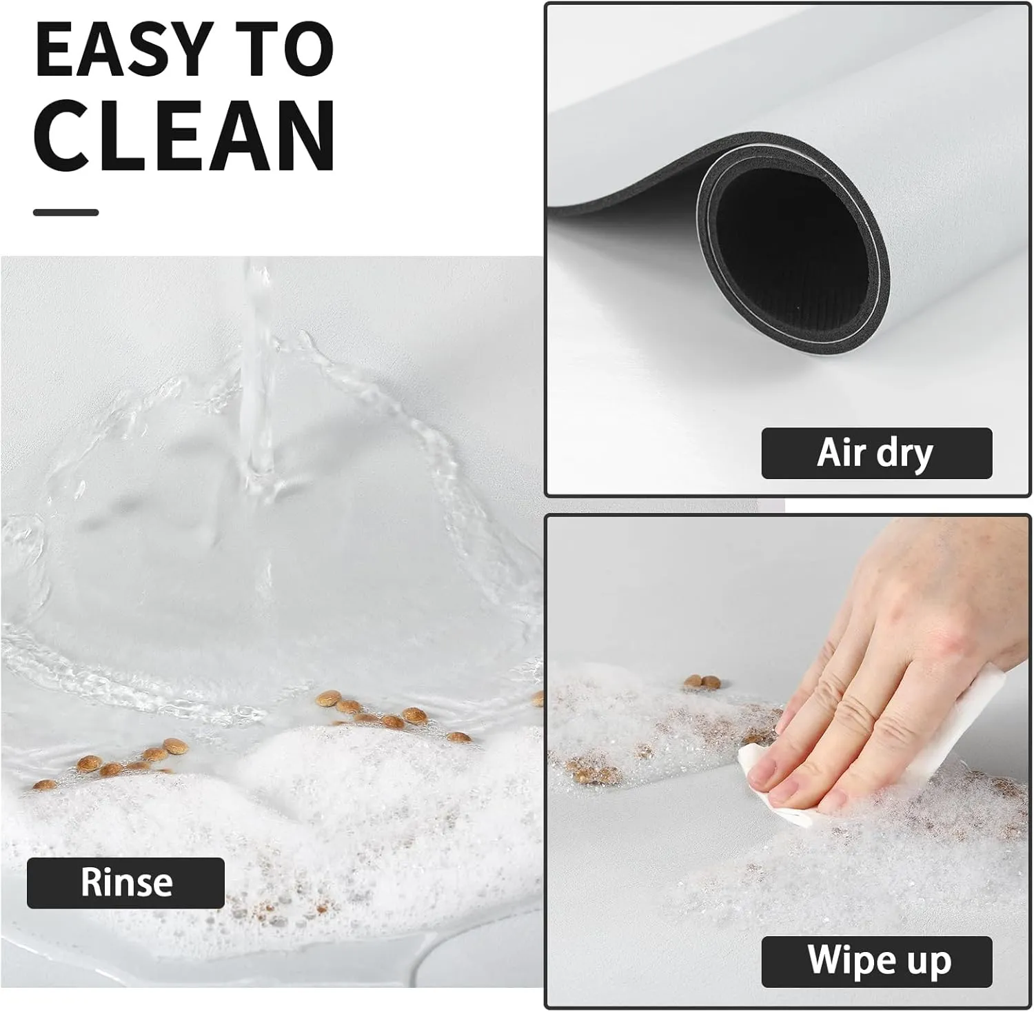 Pet Feeding Mat - Absorbent Dog Mat for Food and Water, No Stains Cat Bowl Mat, Easy to Clean Pet Placemats, Quick Dry Dog Water Dispenser Mat for Messy Drinkers | Light Grey 24"x36"